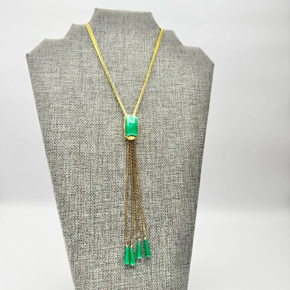 Vintage Green Glass Gold Plated Slide - Picture 3 of 14